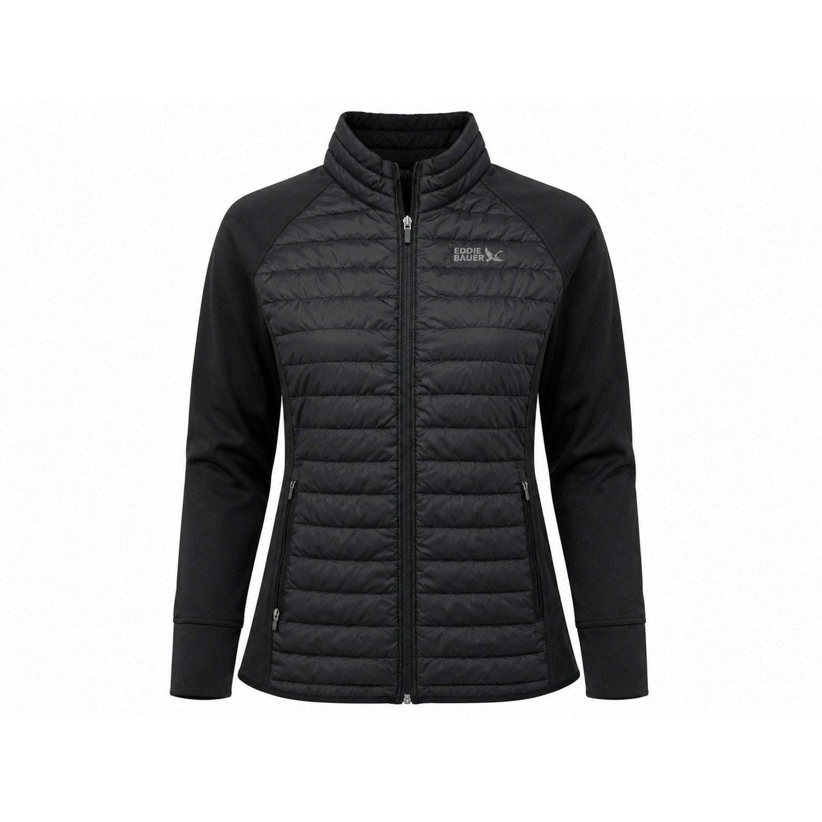 Eddie Bauer Women 2XL Black Hybrid Puffer Softshell Fleece Lined Jacket Full Zip