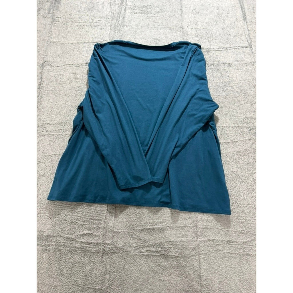 Lane Bryant Teal Blue Puff Shoulder Long Sleeve Top Plus Size 26/28 Round Neck