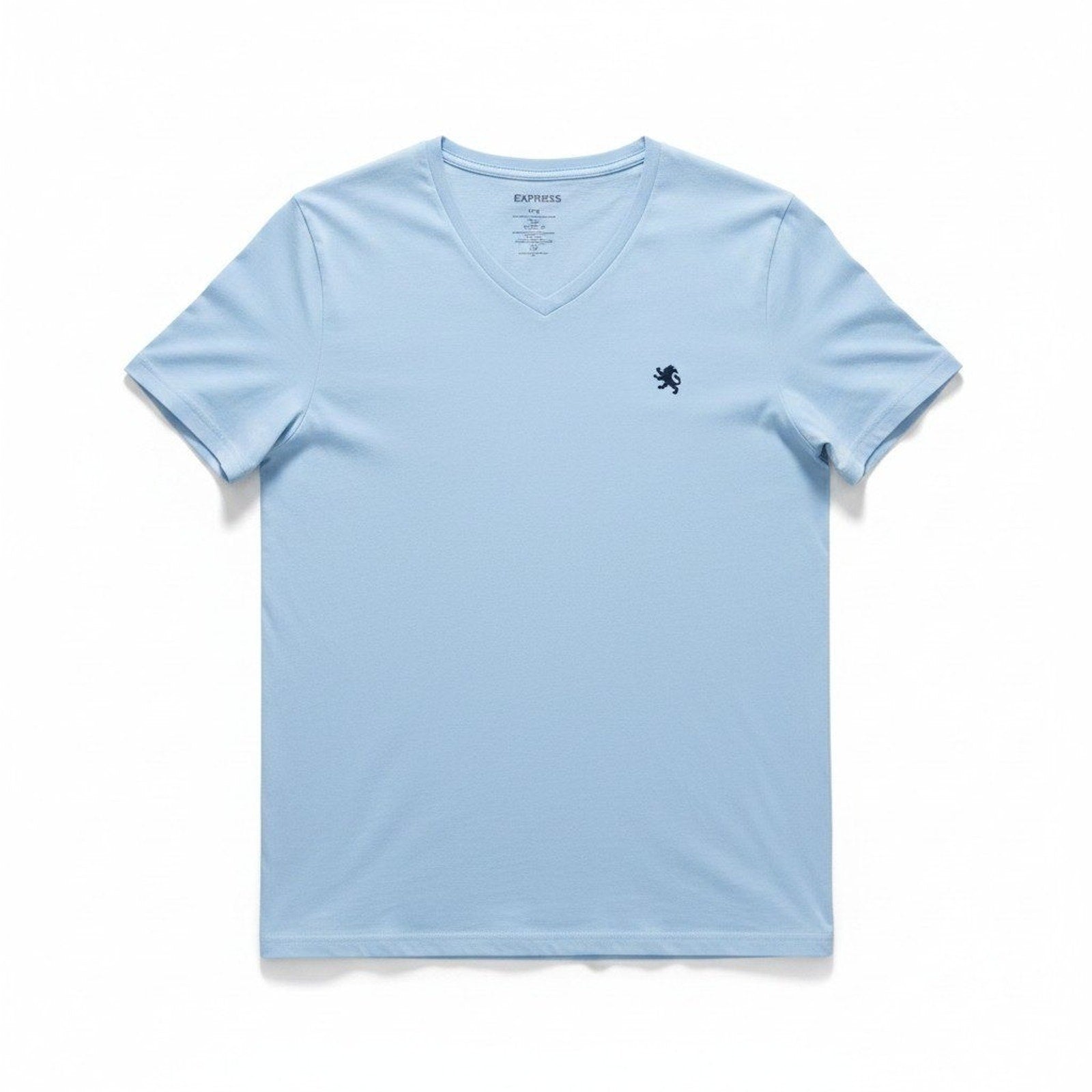 Express L Light Blue V-Neck T-Shirt Mens Casual Minimalist Short Sleeve Tee
