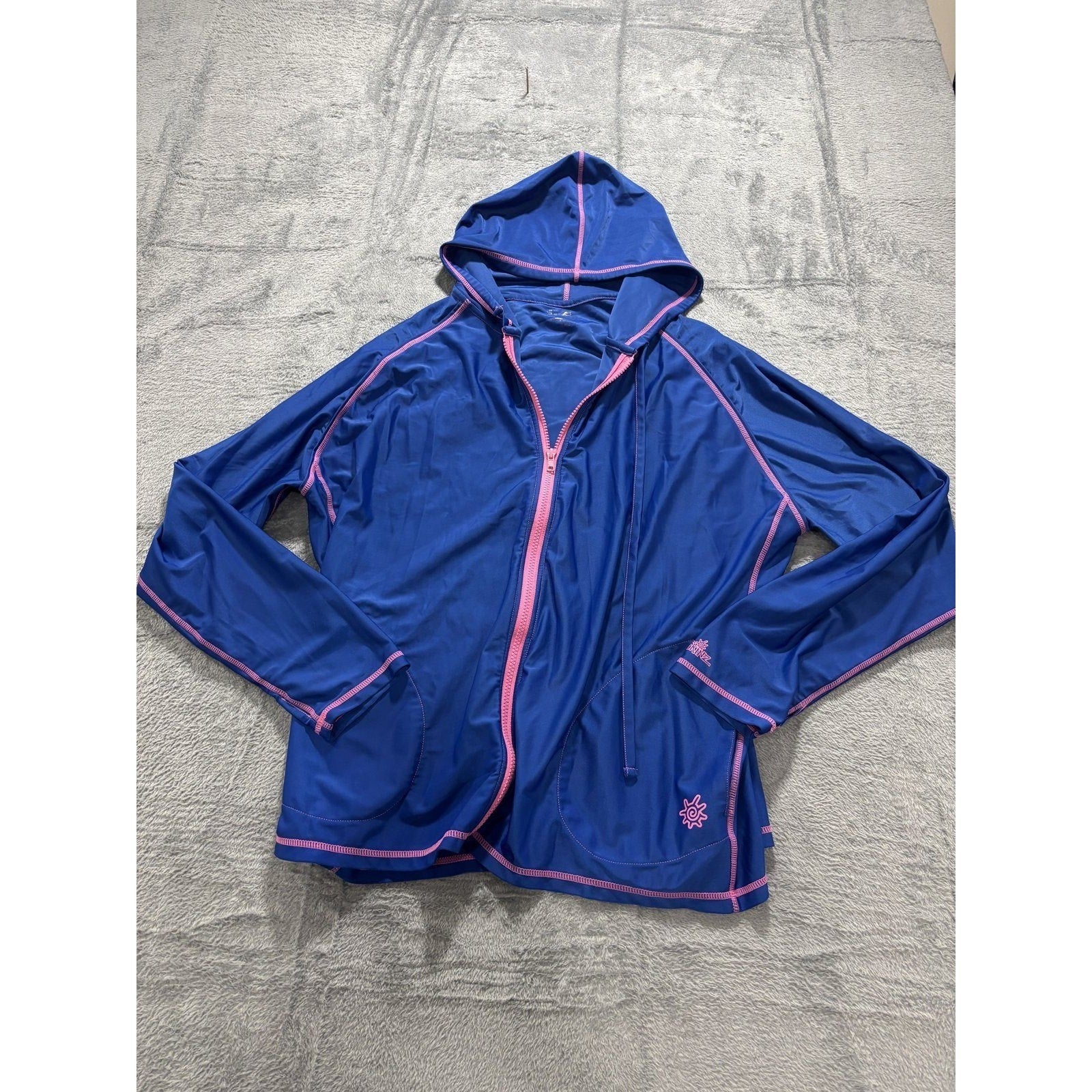 UV Skinz Womens 3XL Blue Pink Full Zip Hooded Rash Guard Swim Shirt Athleisure