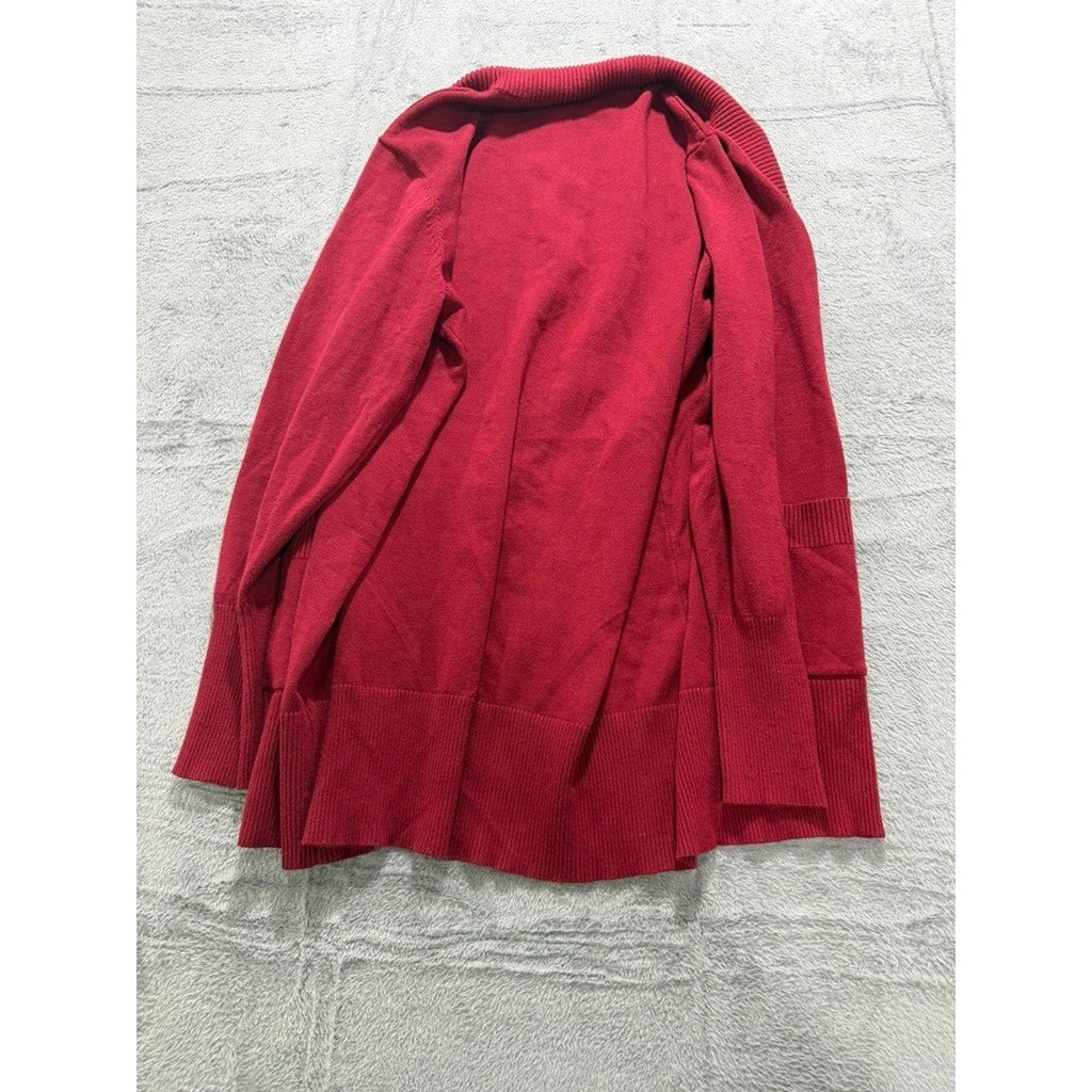 Sueani Womens Red Open Front Cardigan Ribbed Knit Pocket Sweater Large Office