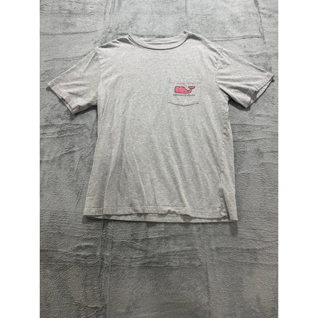 Vineyard Vines Mens XL Heather Gray Striped Whale Graphic Pocket Tee Preppy