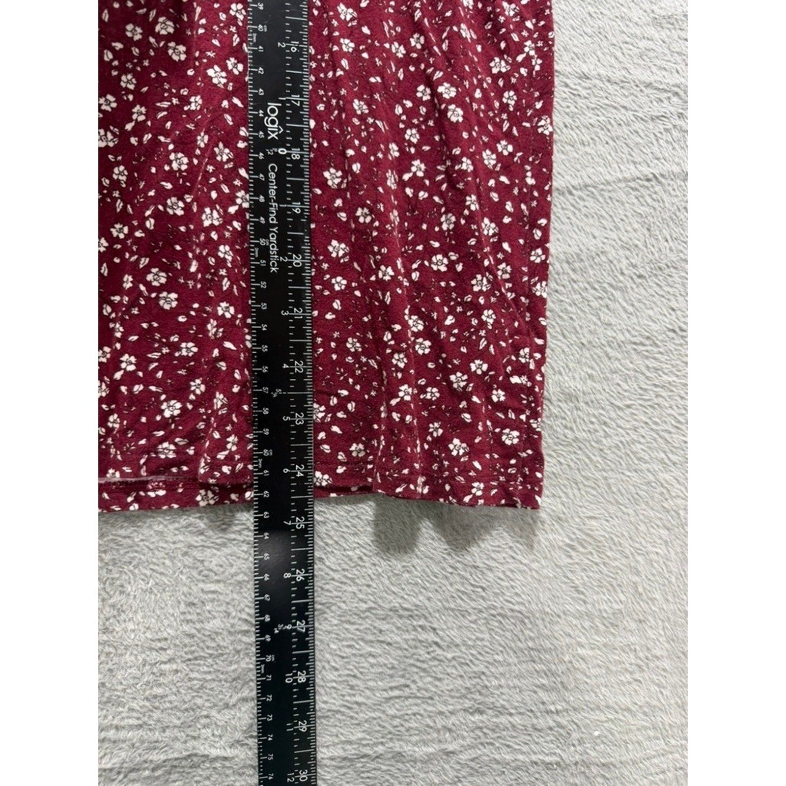 Old Navy Luxe Womens Large Burgundy Floral V-Neck Puff Short Sleeve Top Shirt