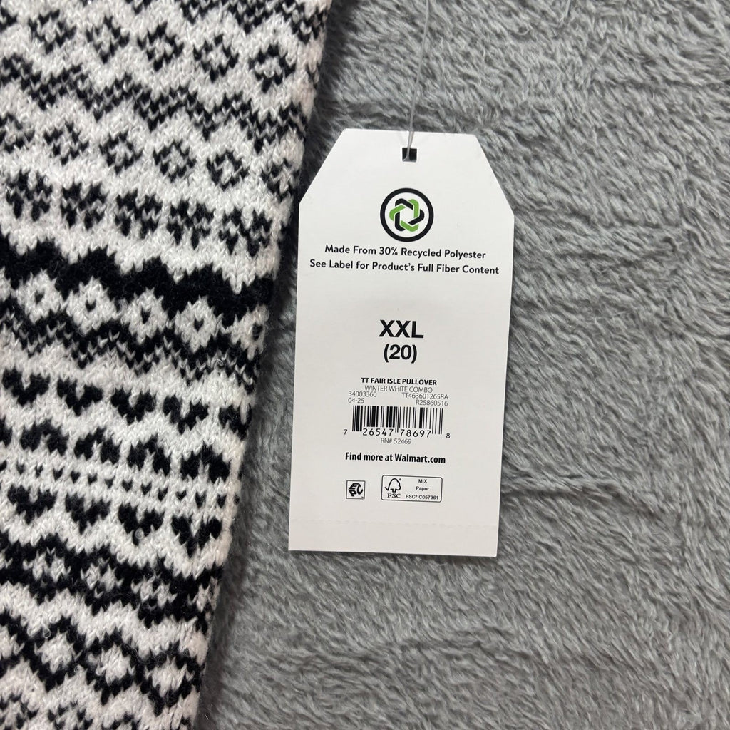 Time and Tru Womens XXL White Black Fair Isle Sweater Cozy Winter Nordic Plus