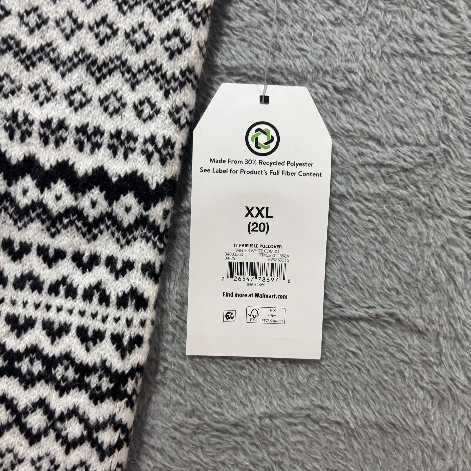 Time and Tru Womens XXL White Black Fair Isle Sweater Cozy Winter Nordic Plus