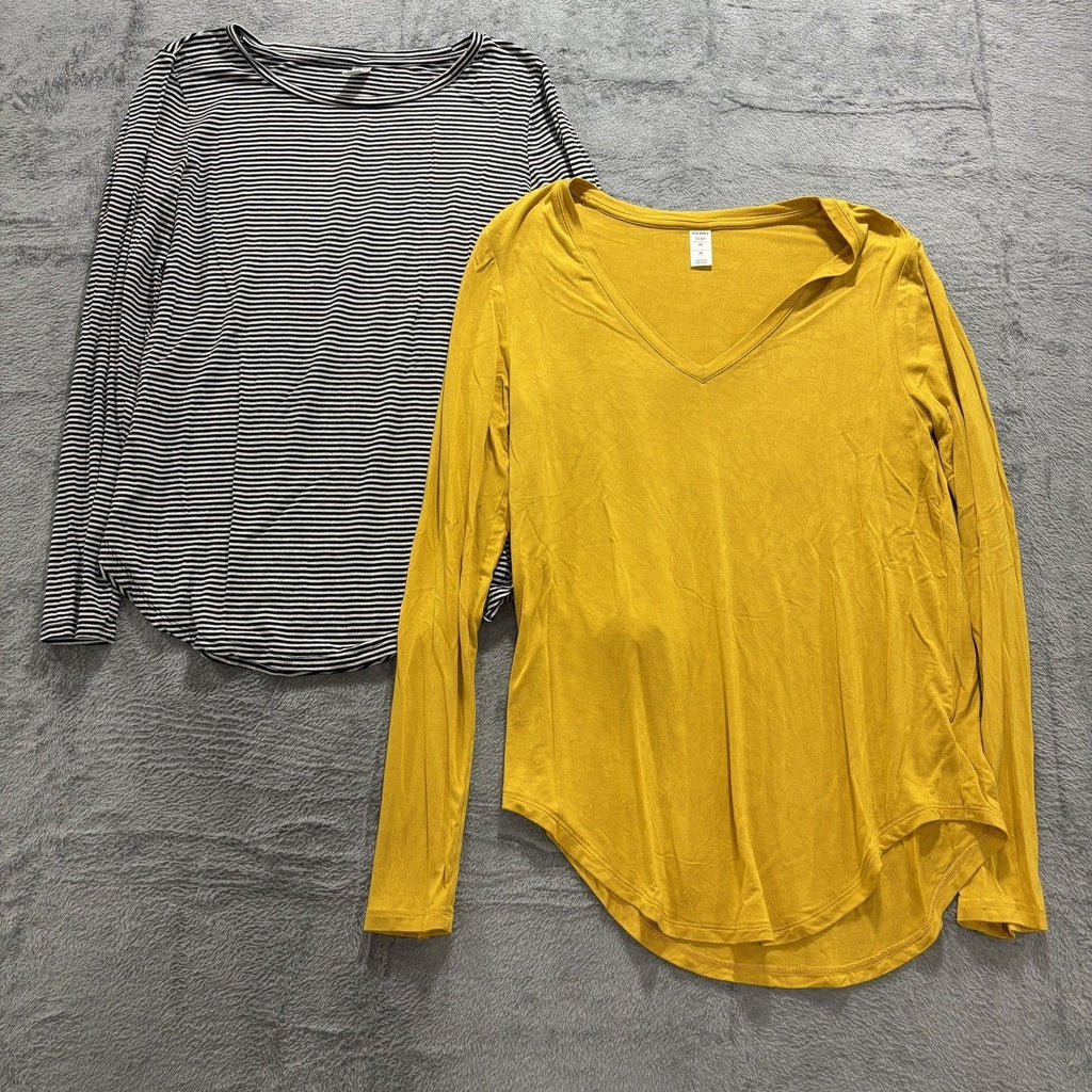 Old Navy Womens M Mustard & Striped Long Sleeve Tee 2pc Bundle Casual