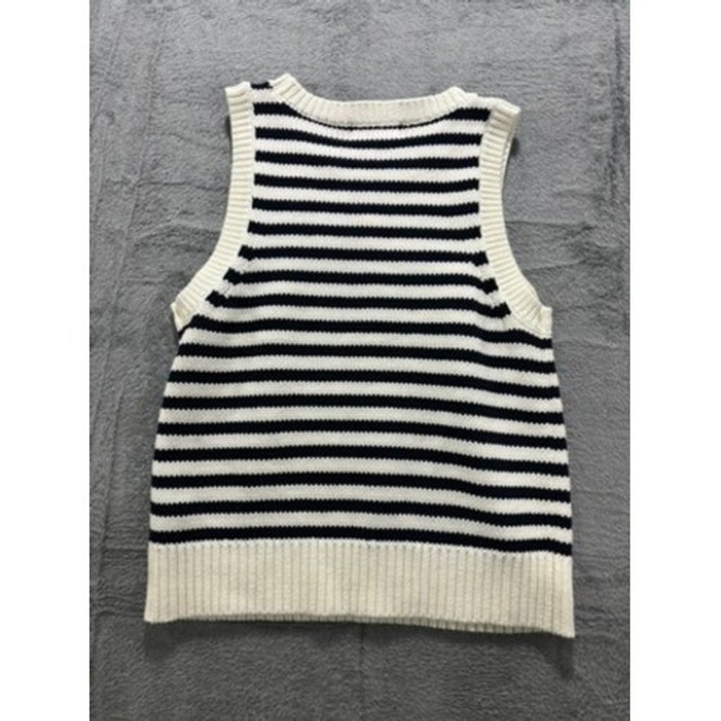 Marled Sweater Vest Womens Large Striped Knit Cotton Sleeveless Nautical Preppy