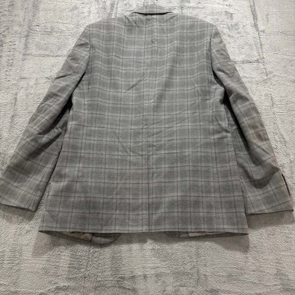 Mens 42R Gray Plaid Slim Fit Blazer Sport Coat Two Button Wool Blend Preppy