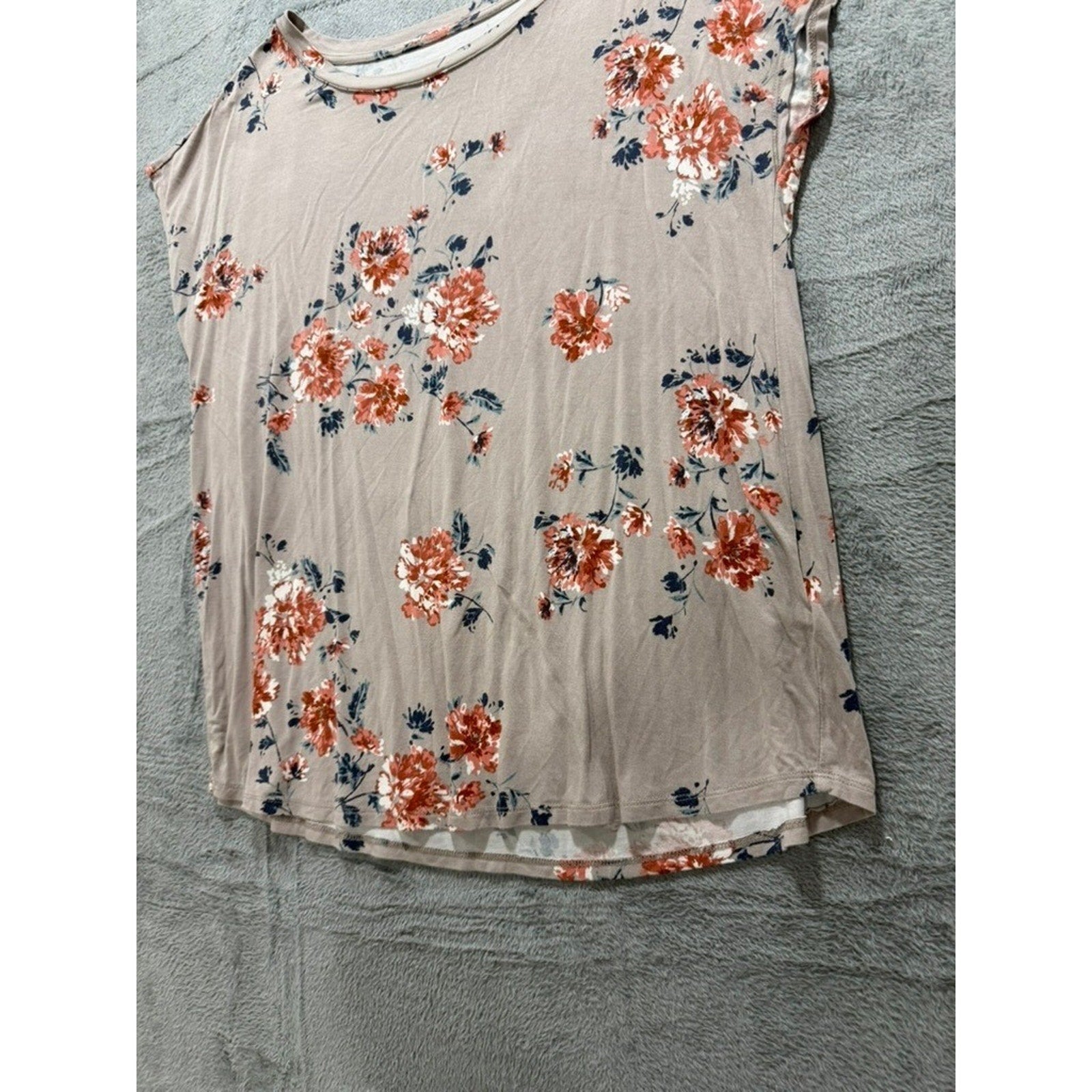 The Limited Floral Short Sleeve Blouse Womens Large Mauve Orange Crew Neck Boho