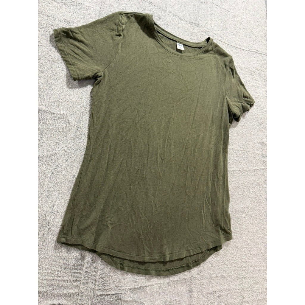 Old Navy Luxe Women Short Sleeve Crew Neck T-Shirt Olive Green Curved Hem Small