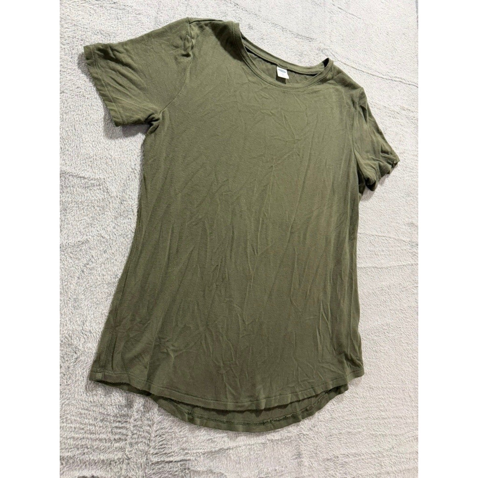 Old Navy Luxe Women Short Sleeve Crew Neck T-Shirt Olive Green Curved Hem Small