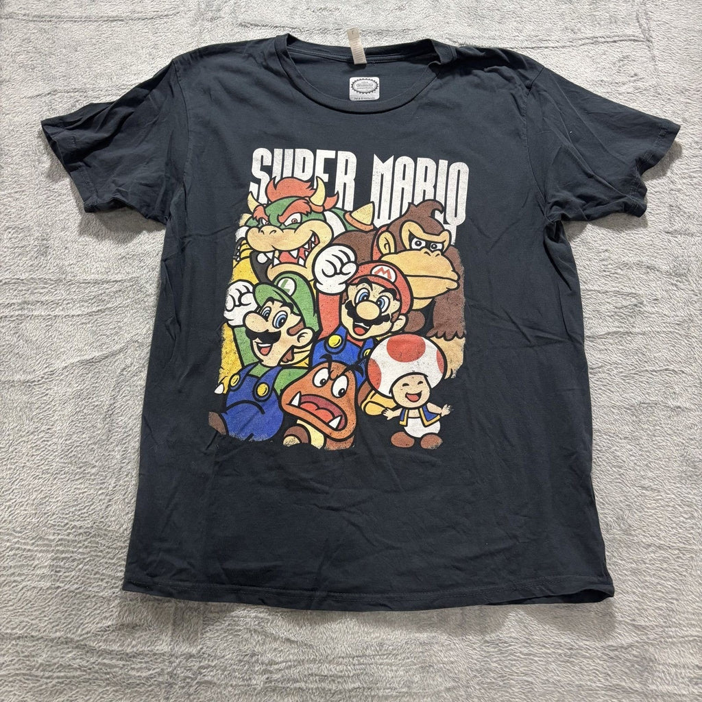 Nintendo Super Mario Brothers Black Graphic T-Shirt L Mens Vintage Casual Tee