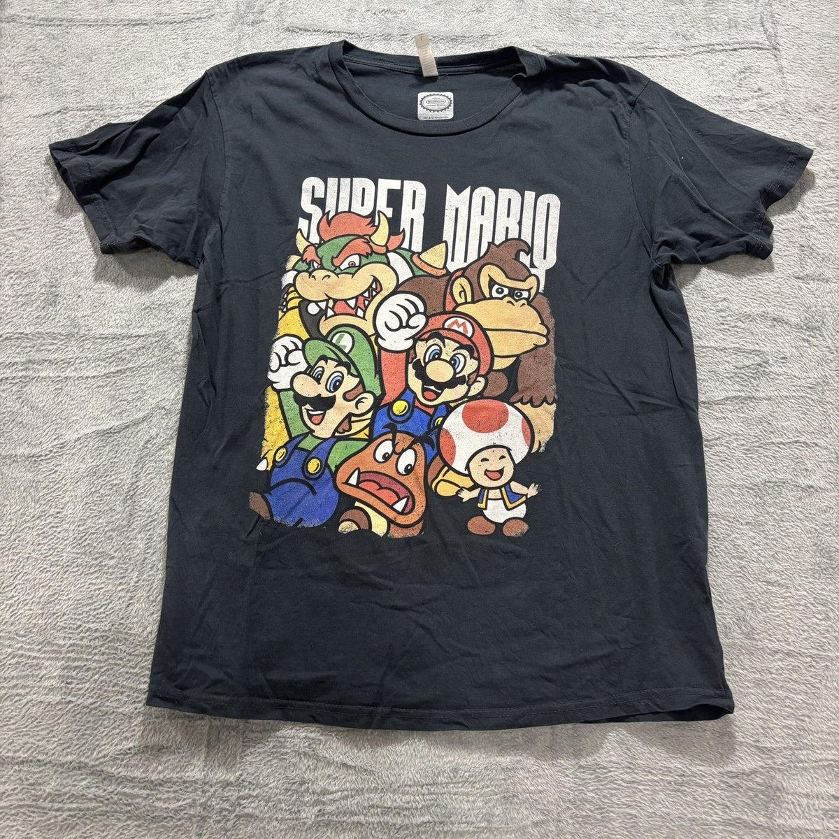 Nintendo Super Mario Brothers Black Graphic T-Shirt L Mens Vintage Casual Tee