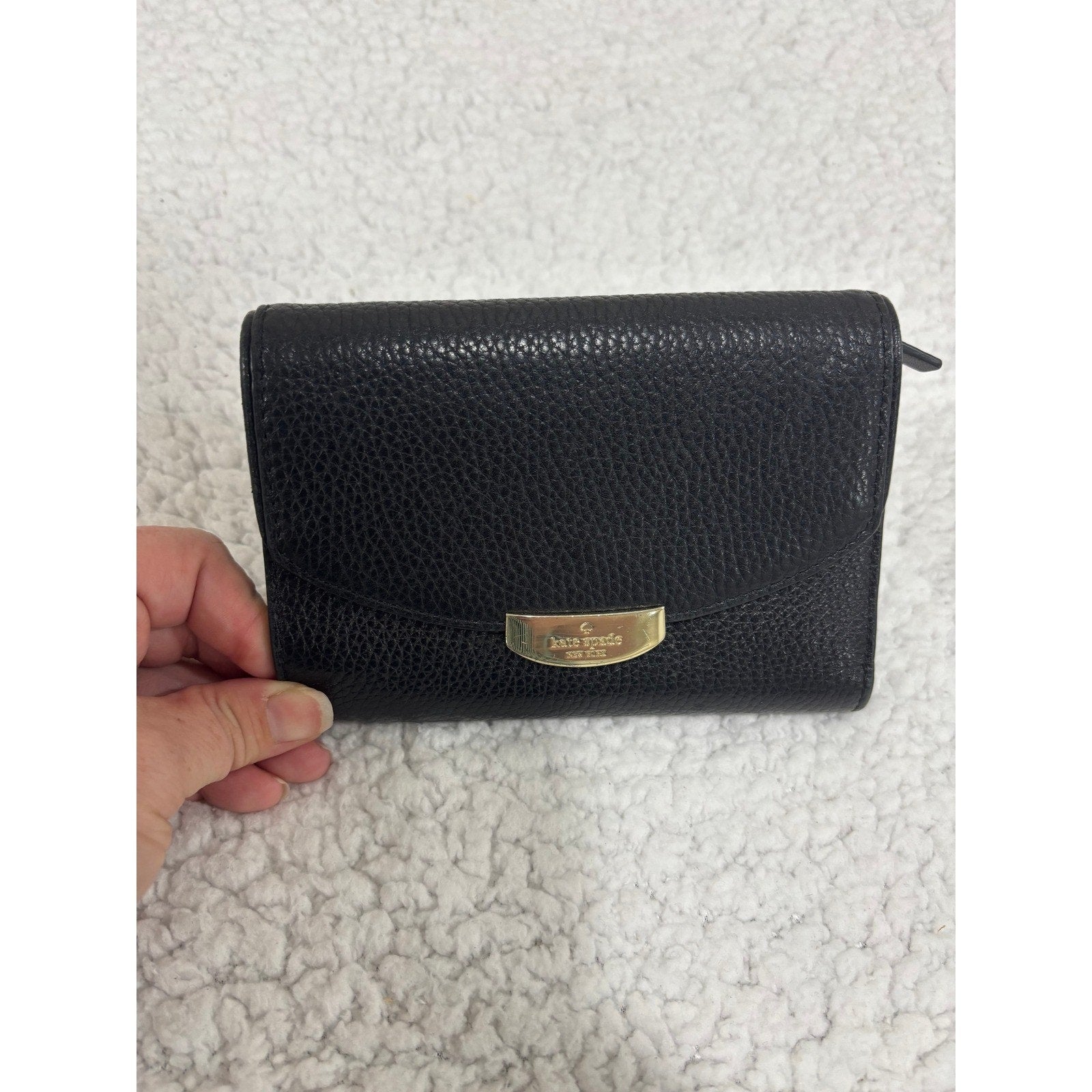 Kate Spade Black Leather Crossbody Bag & Wallet Set Pebbled Flap Purse Gold Logo