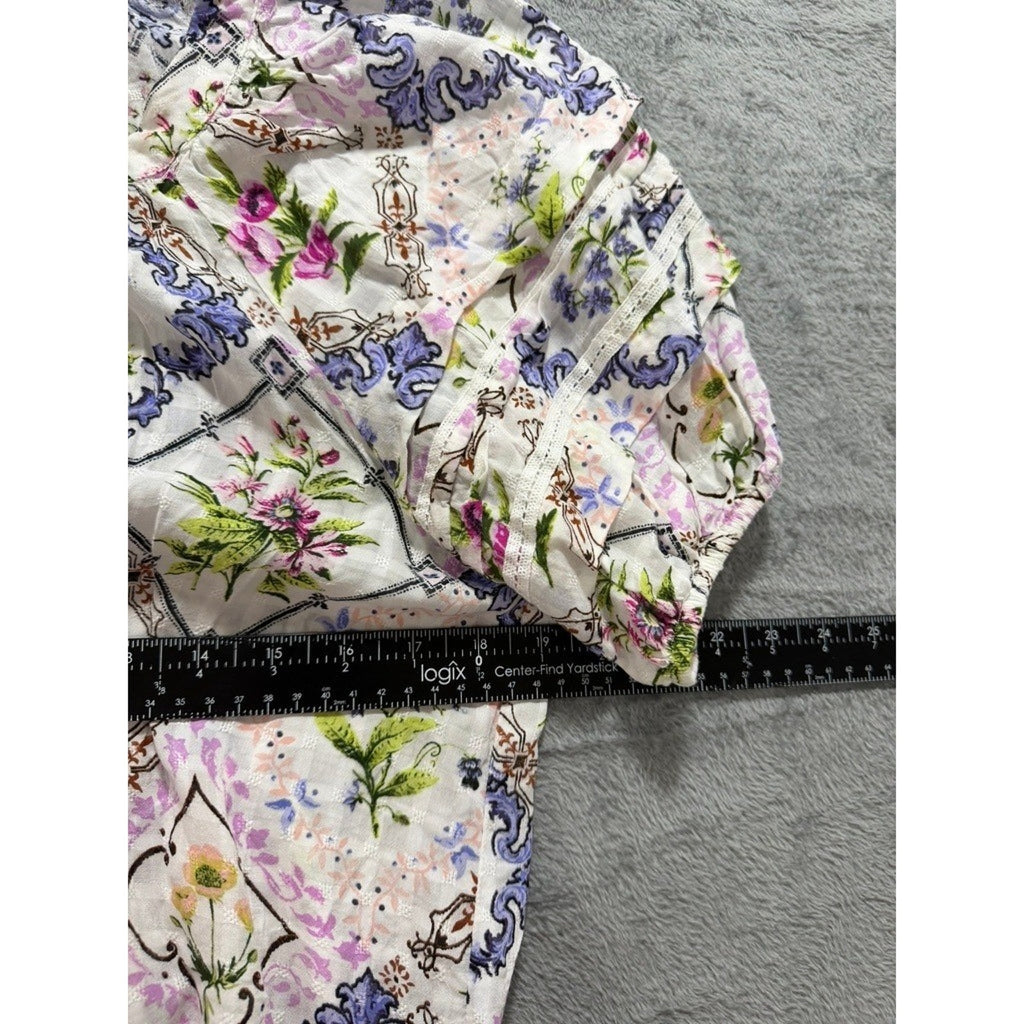 Jane + Delancey Womens Floral Baroque Patchwork Twist Front Puff Sleeve Blouse M