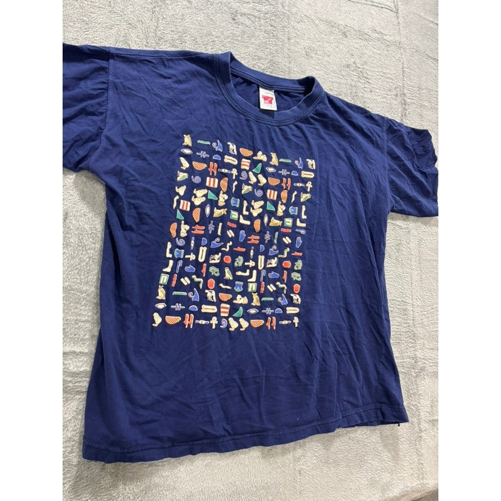 Levant Top T Graphic T Shirt Men XXL Blue Egyptian Print Short Sleeve Cotton