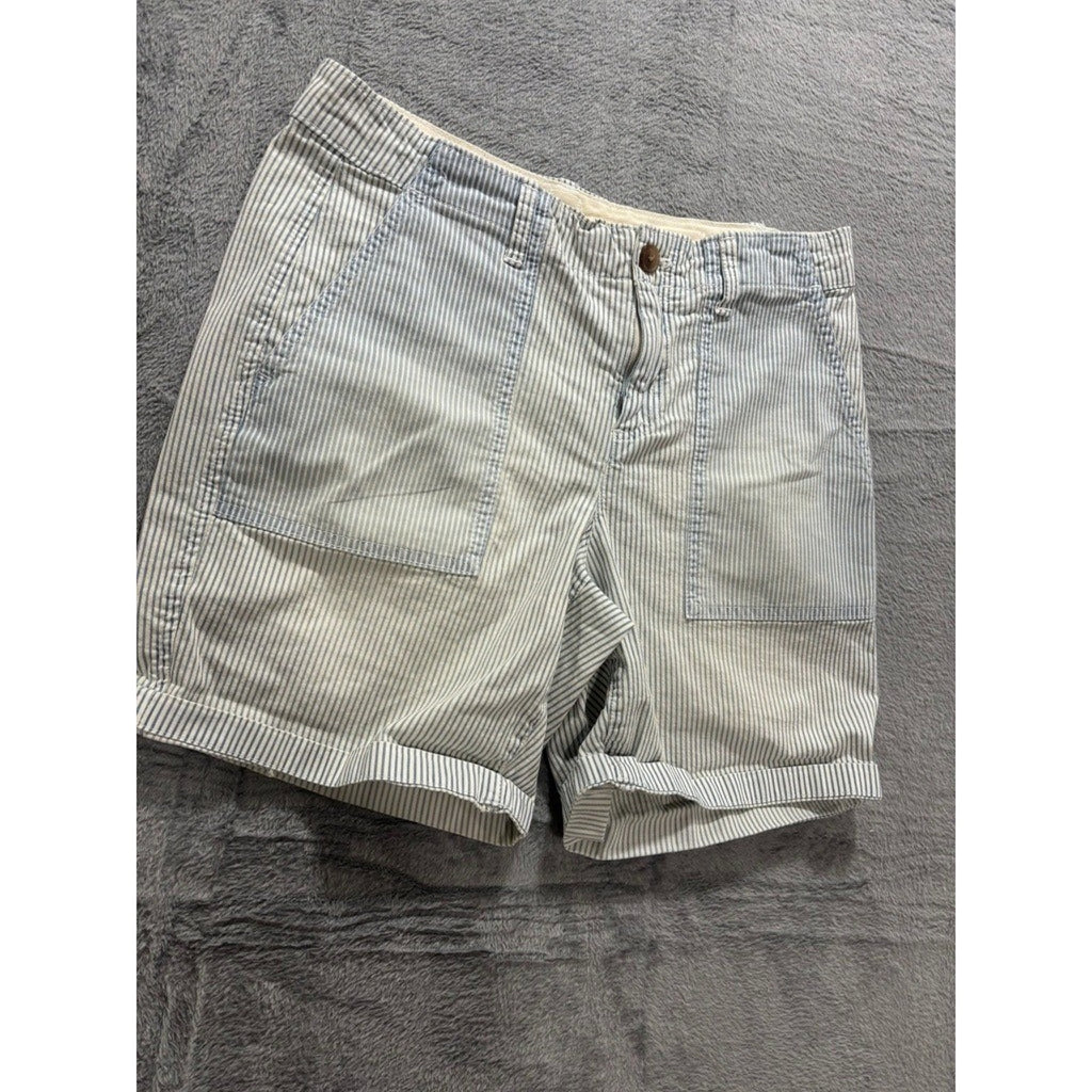 Gap Chino Shorts Womens Size 2 Blue White Stripe Rolled Hem Preppy Casual