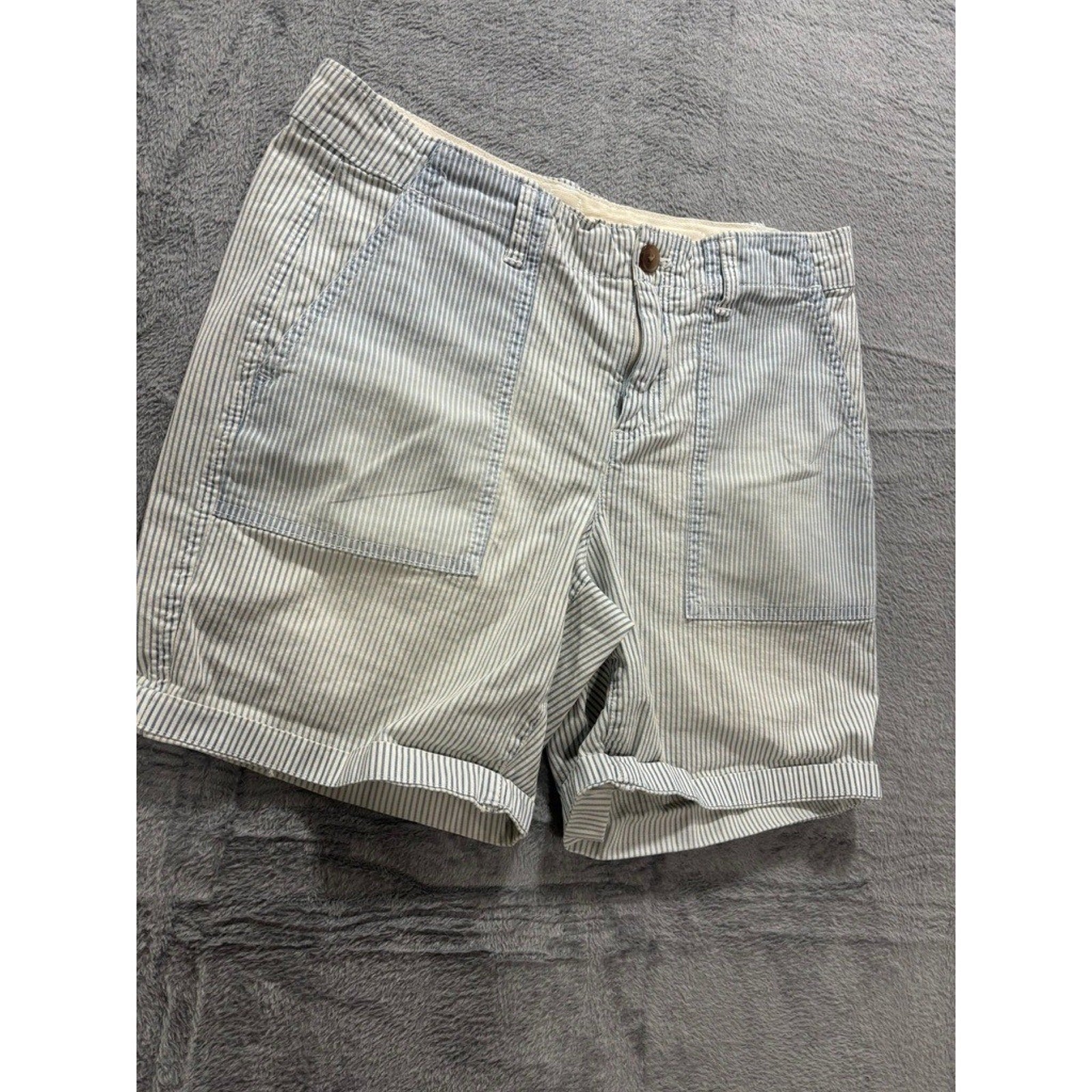 Gap Chino Shorts Womens Size 2 Blue White Stripe Rolled Hem Preppy Casual