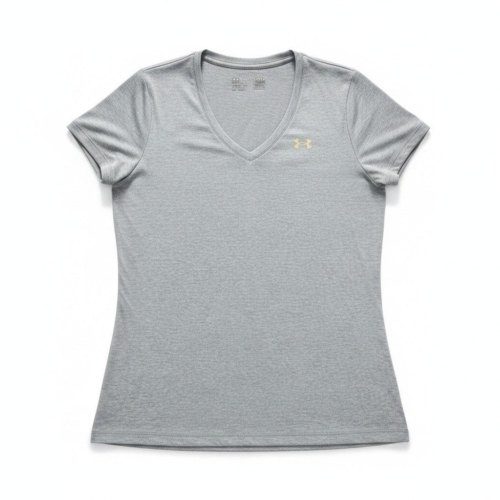 Under Armour Womens L Gray V-Neck Short Sleeve T-Shirt Athleisure Casual