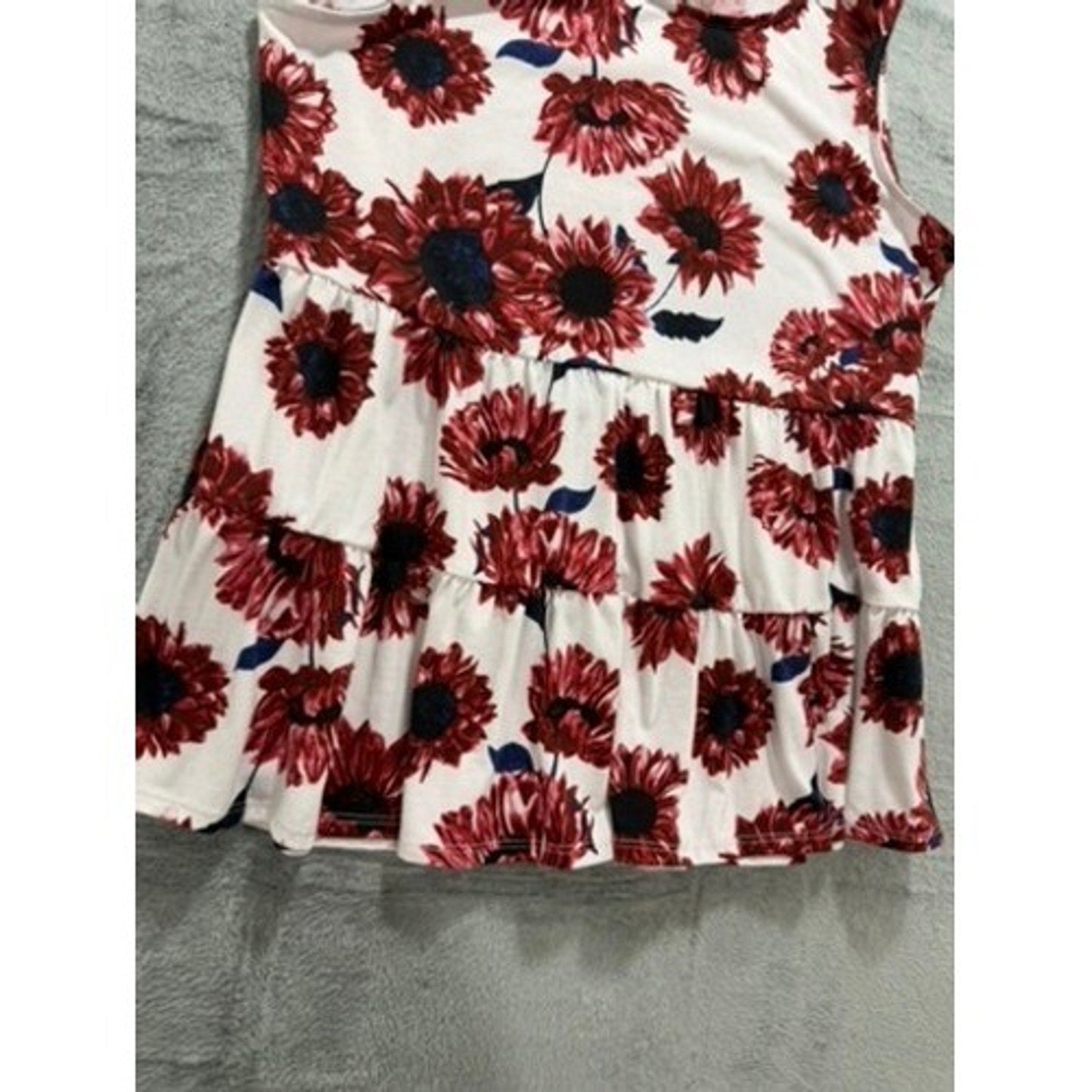 LuLaRoe Womens Red Sunflower Floral Tiered Babydoll Sleeveless Top Large Boho