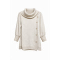 Adrienne Vittadini Cowl Neck Sweater Cream Button Detail Asym Hem Women's Large