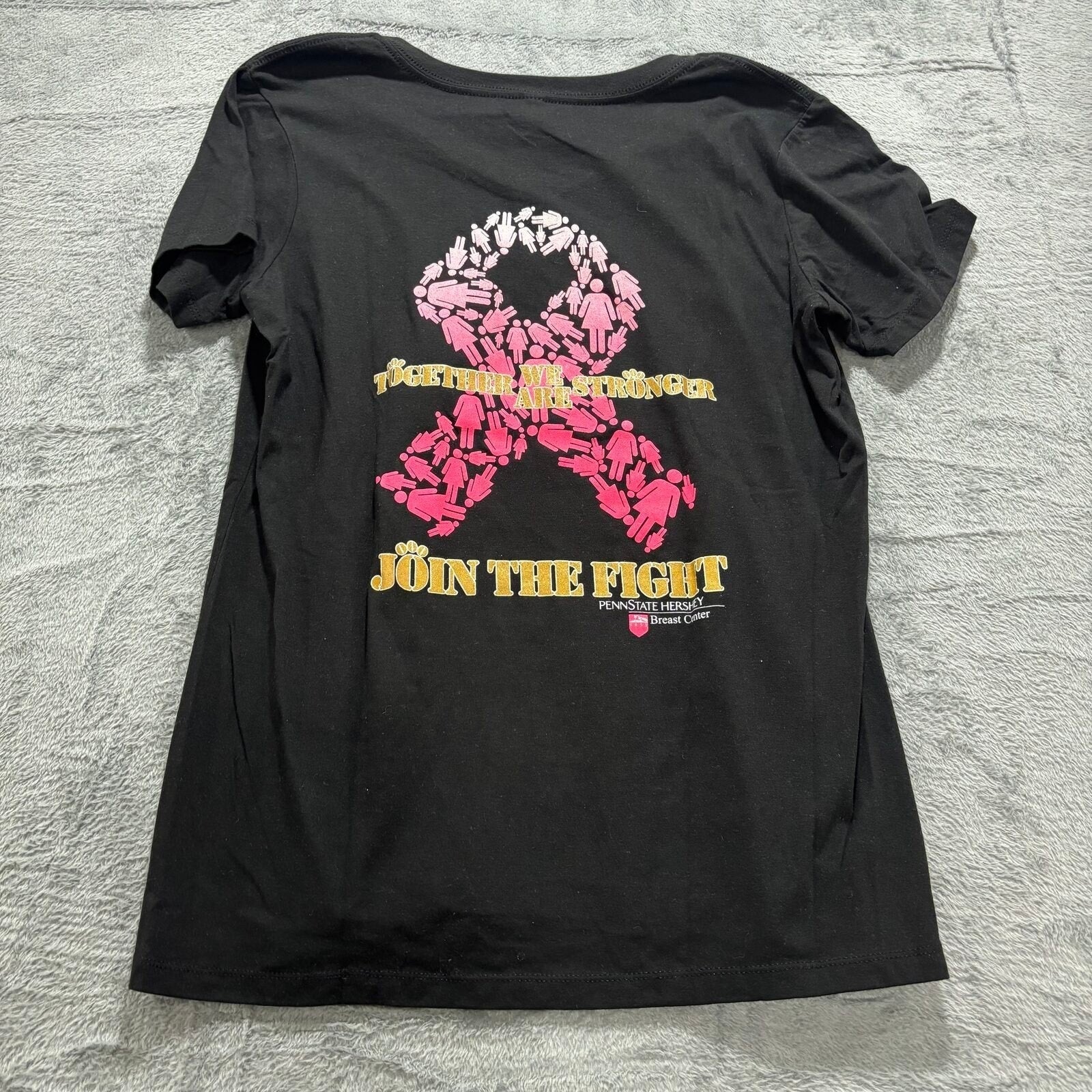 District Made XL Black Womens V-Neck T-Shirt Breast Cancer Awareness Casual