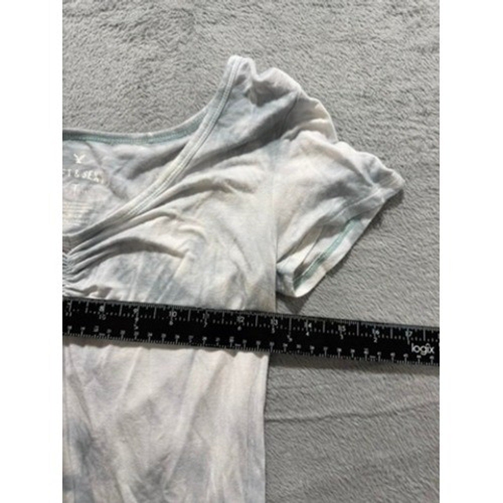 American Eagle Soft & Sexy Tie Dye Ruched V-Neck Lettuce Edge Baby Tee Blue S