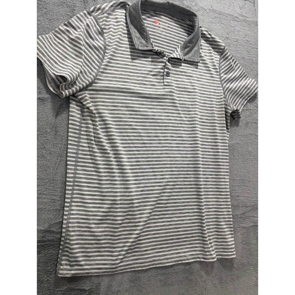 ZeroXposur Polo Shirt Women M Gray Striped Athletic Golf Stretch Lightweight