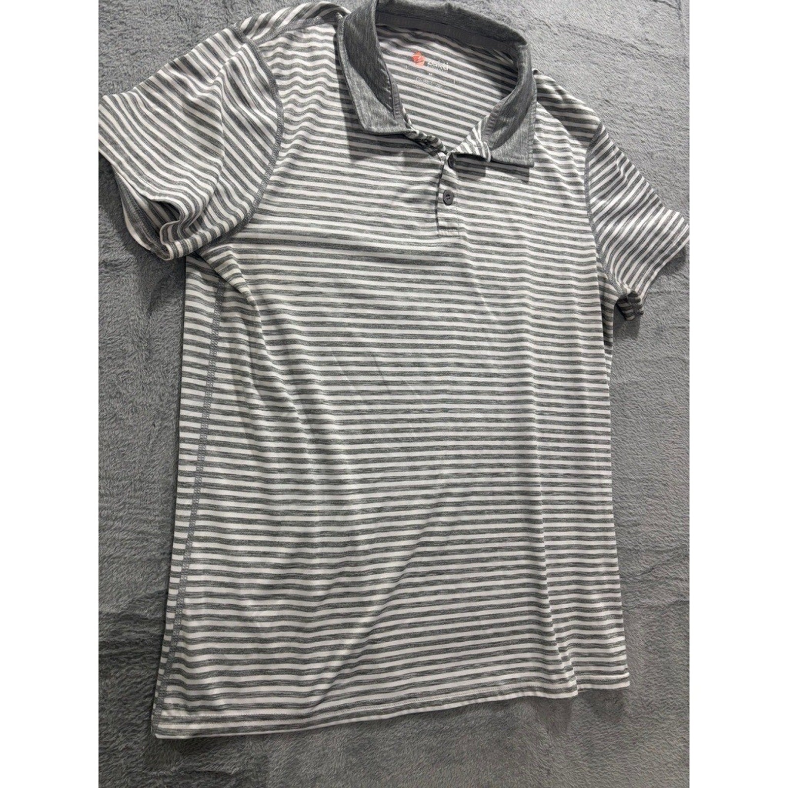 ZeroXposur Polo Shirt Women M Gray Striped Athletic Golf Stretch Lightweight