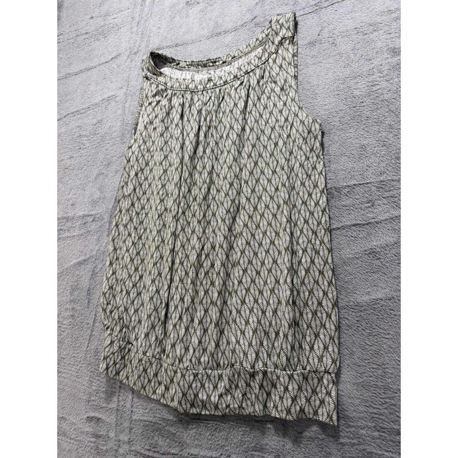 LOFT Outlet Womens XL Olive Green Leaf Print Sleeveless Knit Tank Top Banded Hem