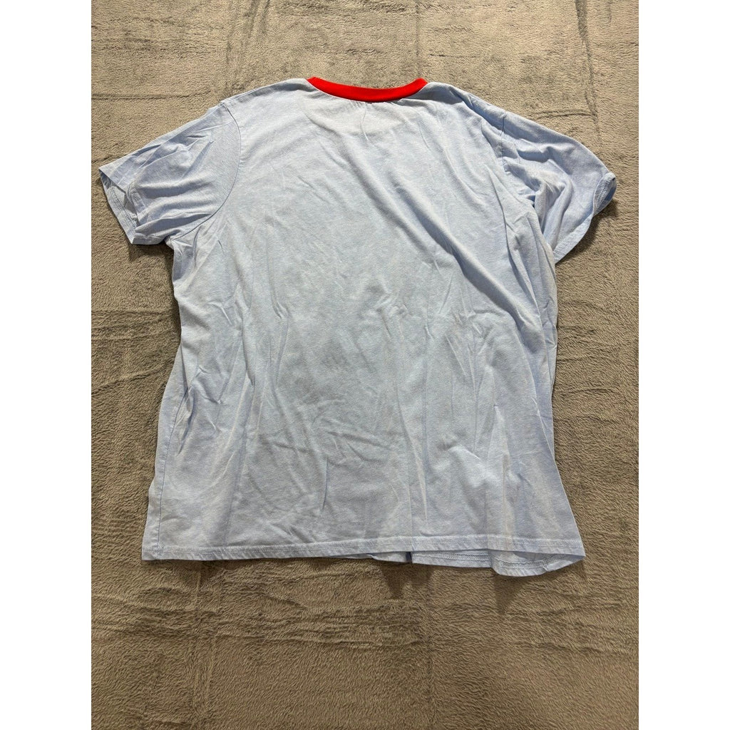 Peanuts Women XXL Lt Blue Snoopy Woodstock Ringer T-Shirt Casual Vintage Style