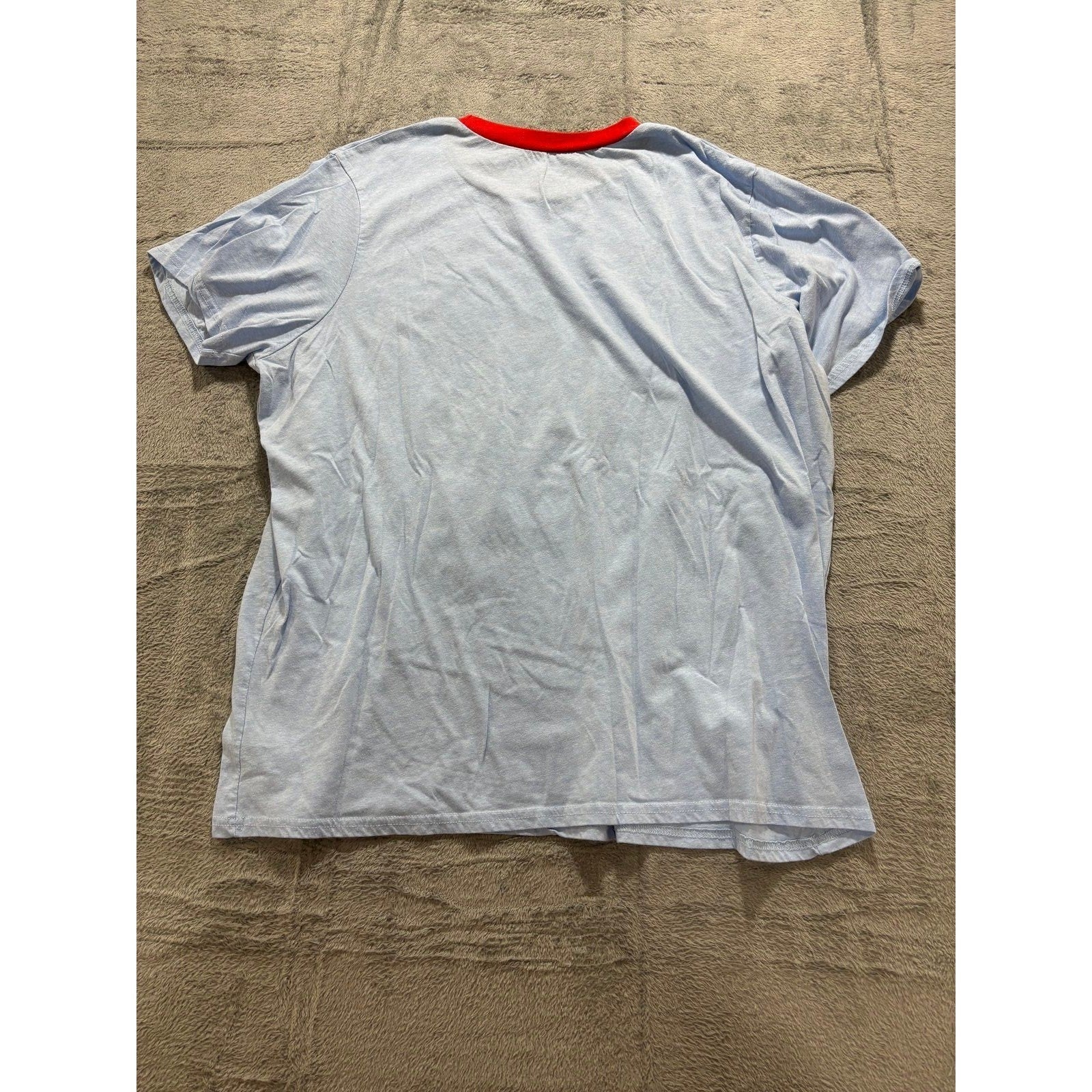 Peanuts Women XXL Lt Blue Snoopy Woodstock Ringer T-Shirt Casual Vintage Style