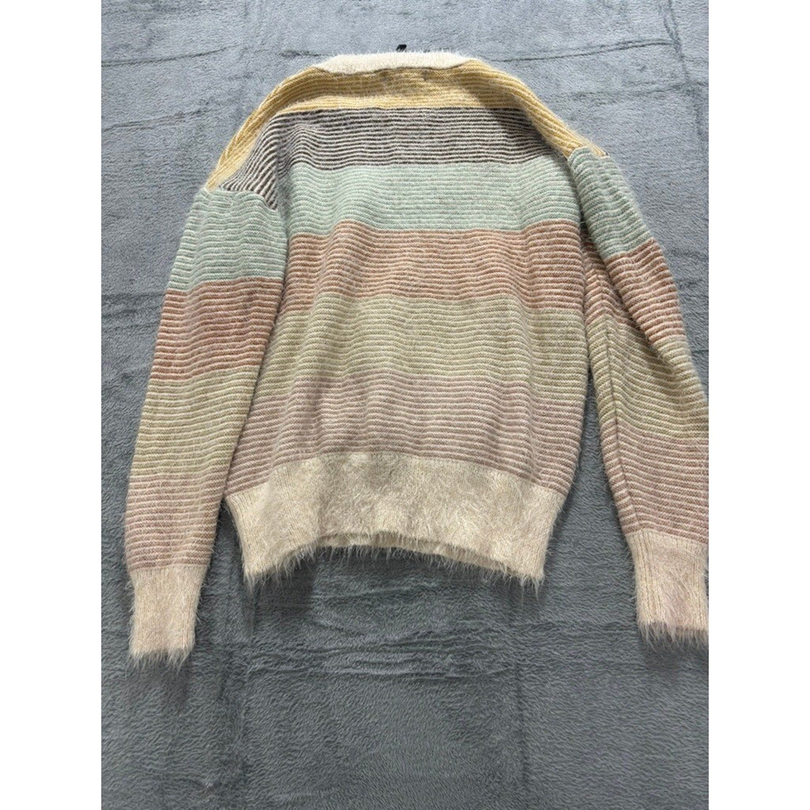 On Blue Womens Striped Eyelash Knit Sweater Multicolor Crew Neck Large Cozy