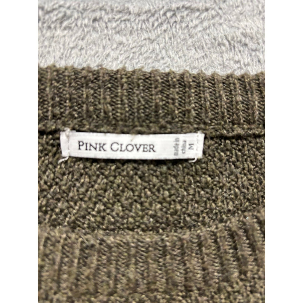 Pink Clover Womens M Olive Green Textured Knit Sweater Pullover Boho Casual Cozy