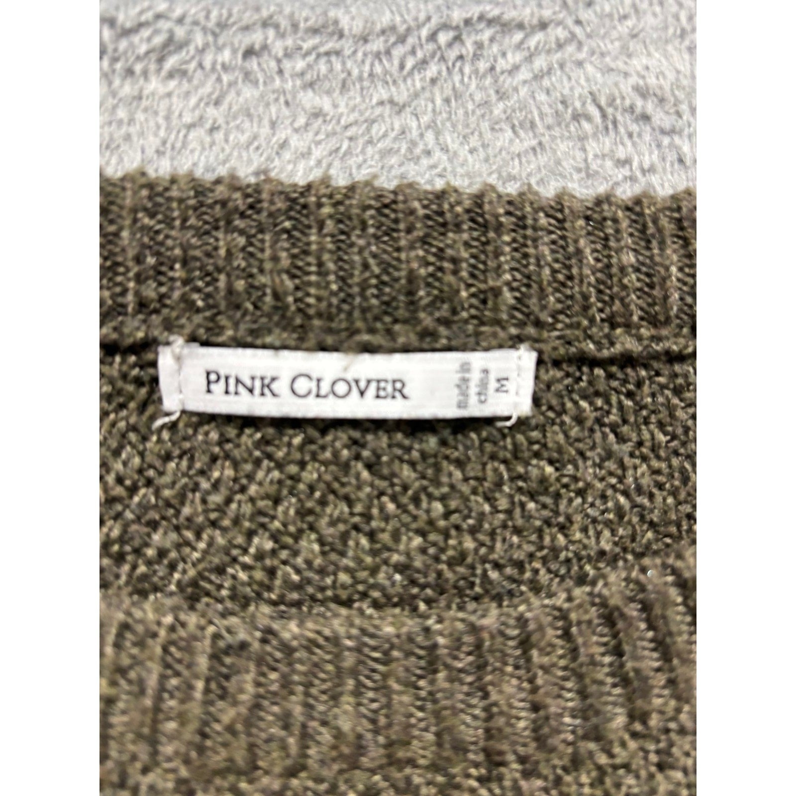 Pink Clover Womens M Olive Green Textured Knit Sweater Pullover Boho Casual Cozy