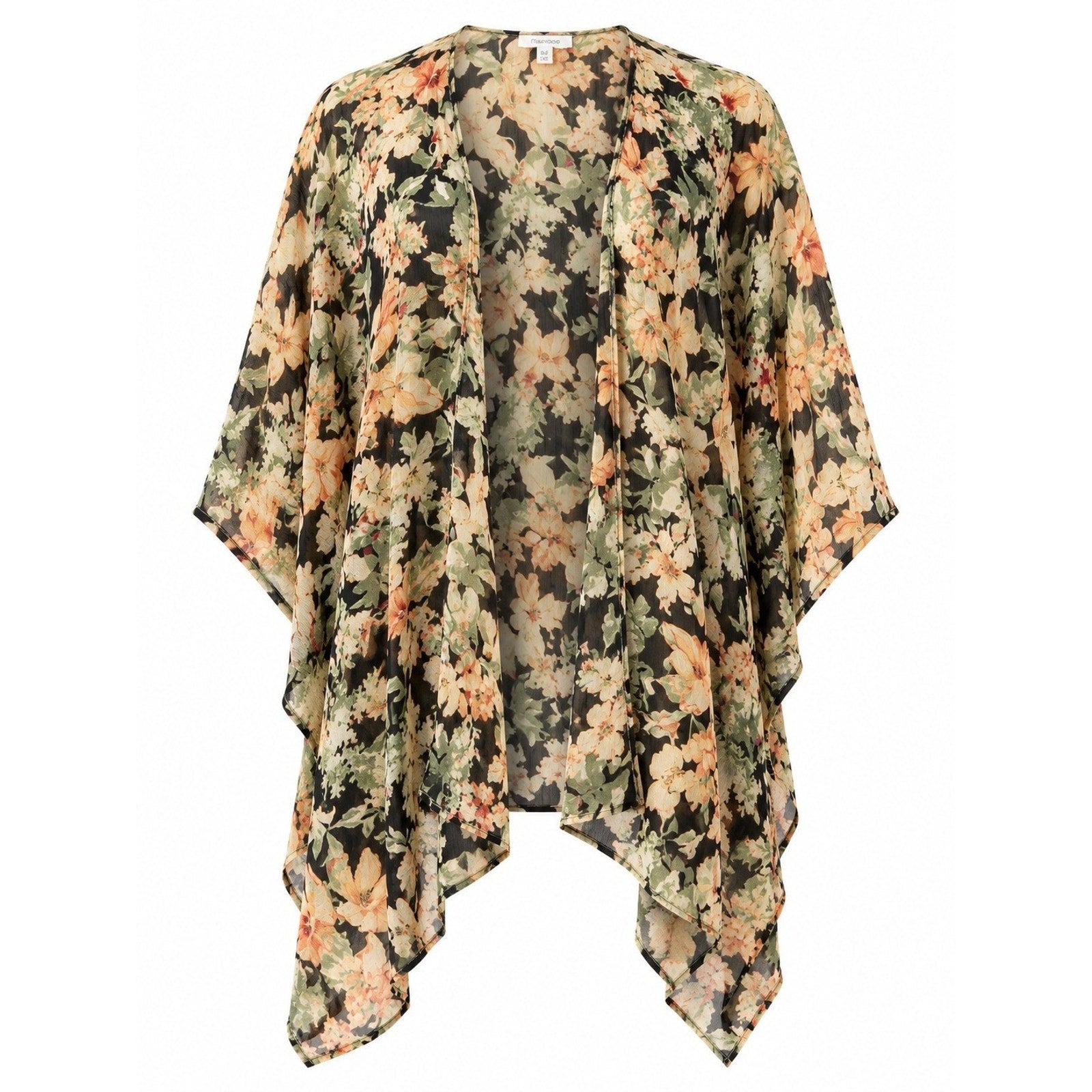 Maurices Womens Floral Kimono Cardigan Sheer Metallic Chiffon Wrap One Size