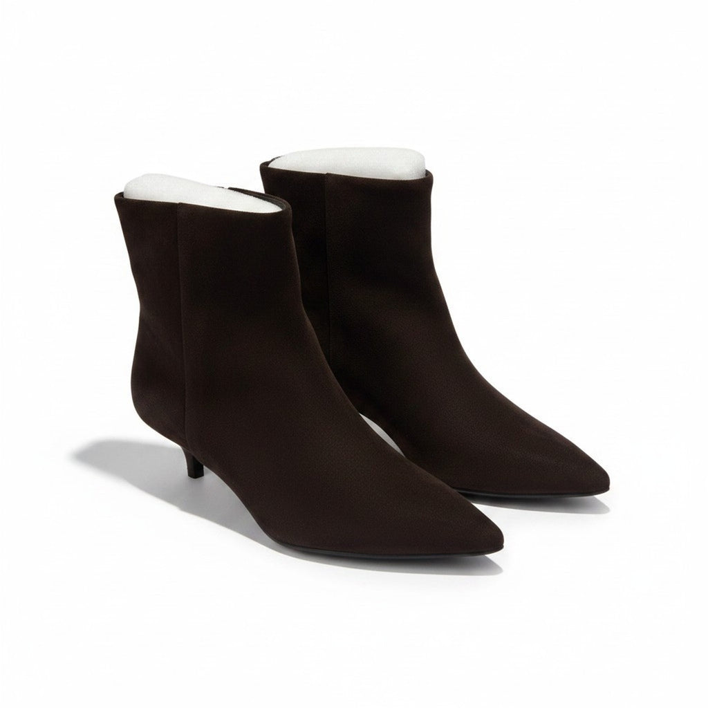 Cushionaire Barbi Womens 6.5 W Chocolate Kitten Heel Ankle Booties Microsuede