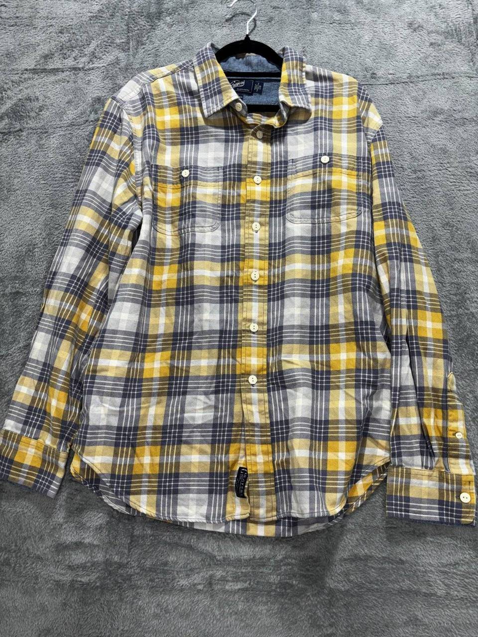 Grayers Men's Yellow Navy Plaid Dress Shirt Size L