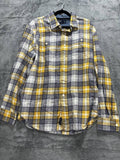 Grayers Men's Yellow Navy Plaid Dress Shirt Size L