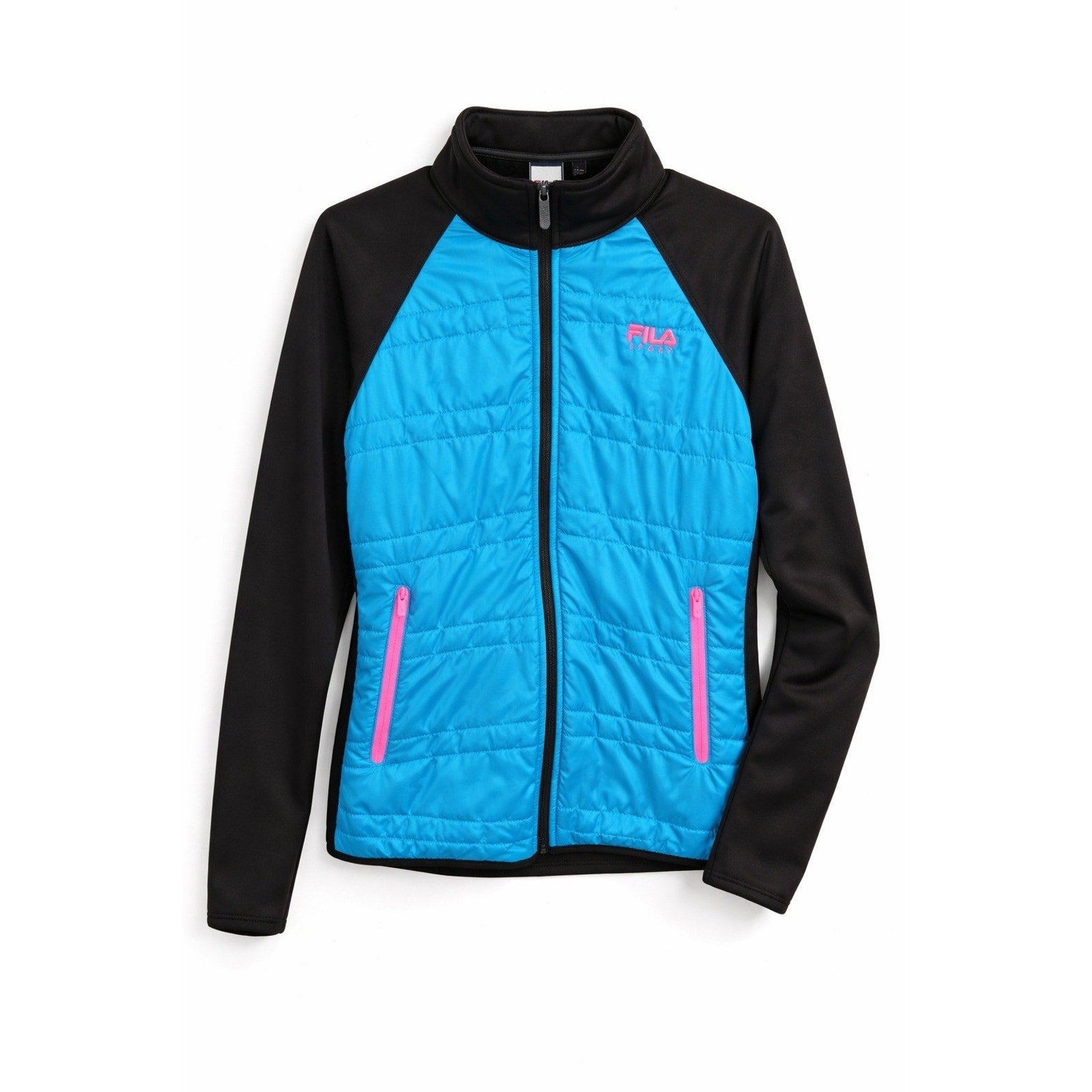 Fila Sport Teal Black Quilted Athletic Jacket Zip Up Womens M Athleisure Light