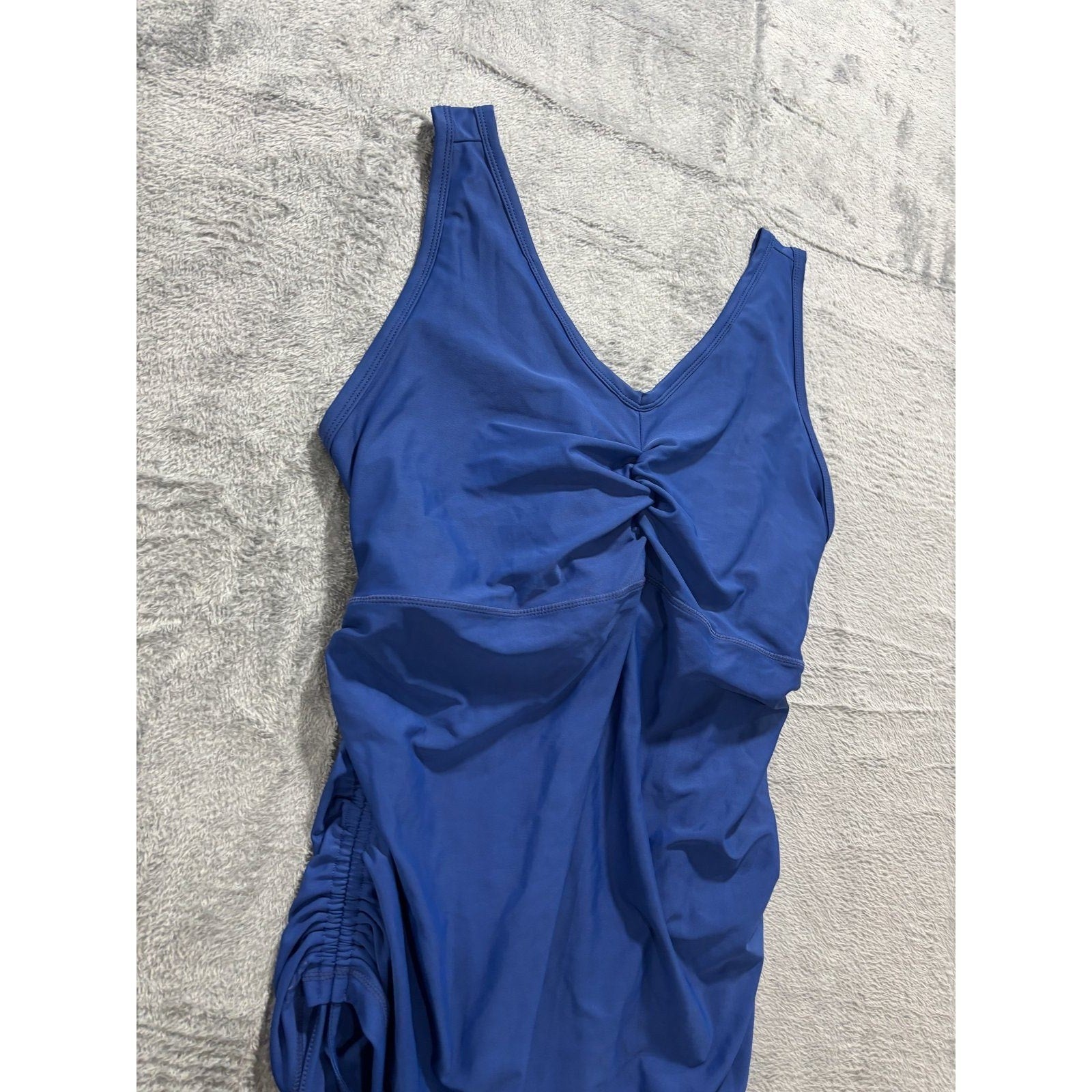 UVSkinz Womens 3XL Blue Ruched Tankini Swim Top Casual Athleisure UPF 50+