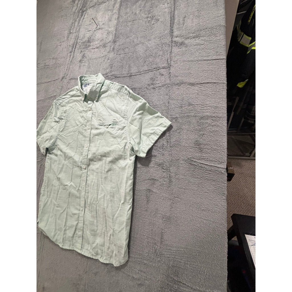 Denim & Flower L Mint Green Short Sleeve Button Down Shirt Casual Preppy Mens