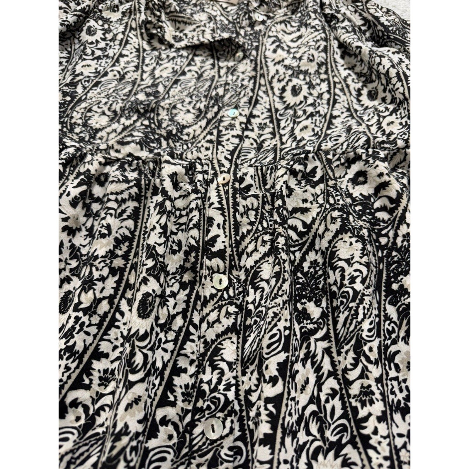 Made with Love Black White Paisley Floral Tiered Mini Dress Ruffle Neck LD3944 M