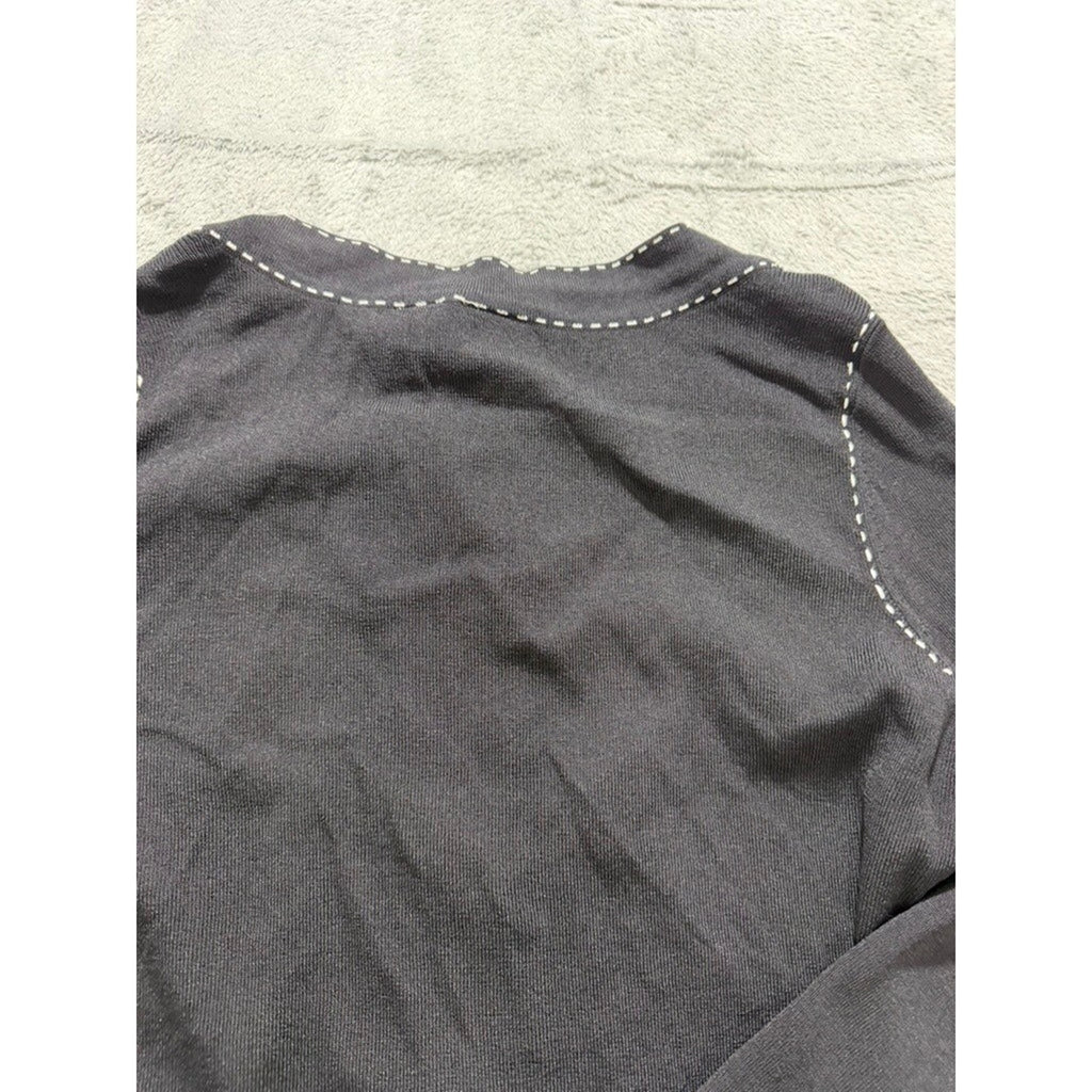 Emma James Cardigan Sweater Womens Medium Black Contrast Stitch Button Up