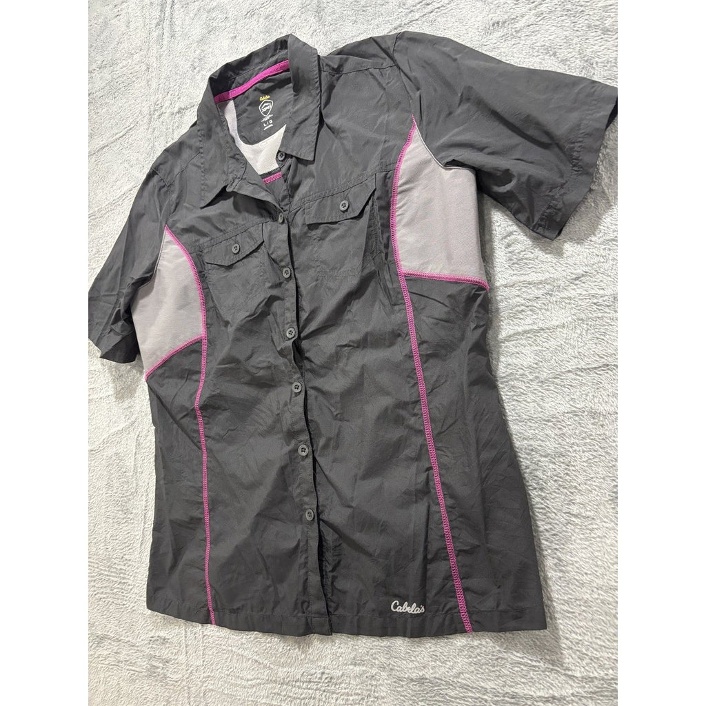 Cabelas Womens L Black XPG Cool Phase Fishing Shirt Short Sleeve Athleisure GOOD