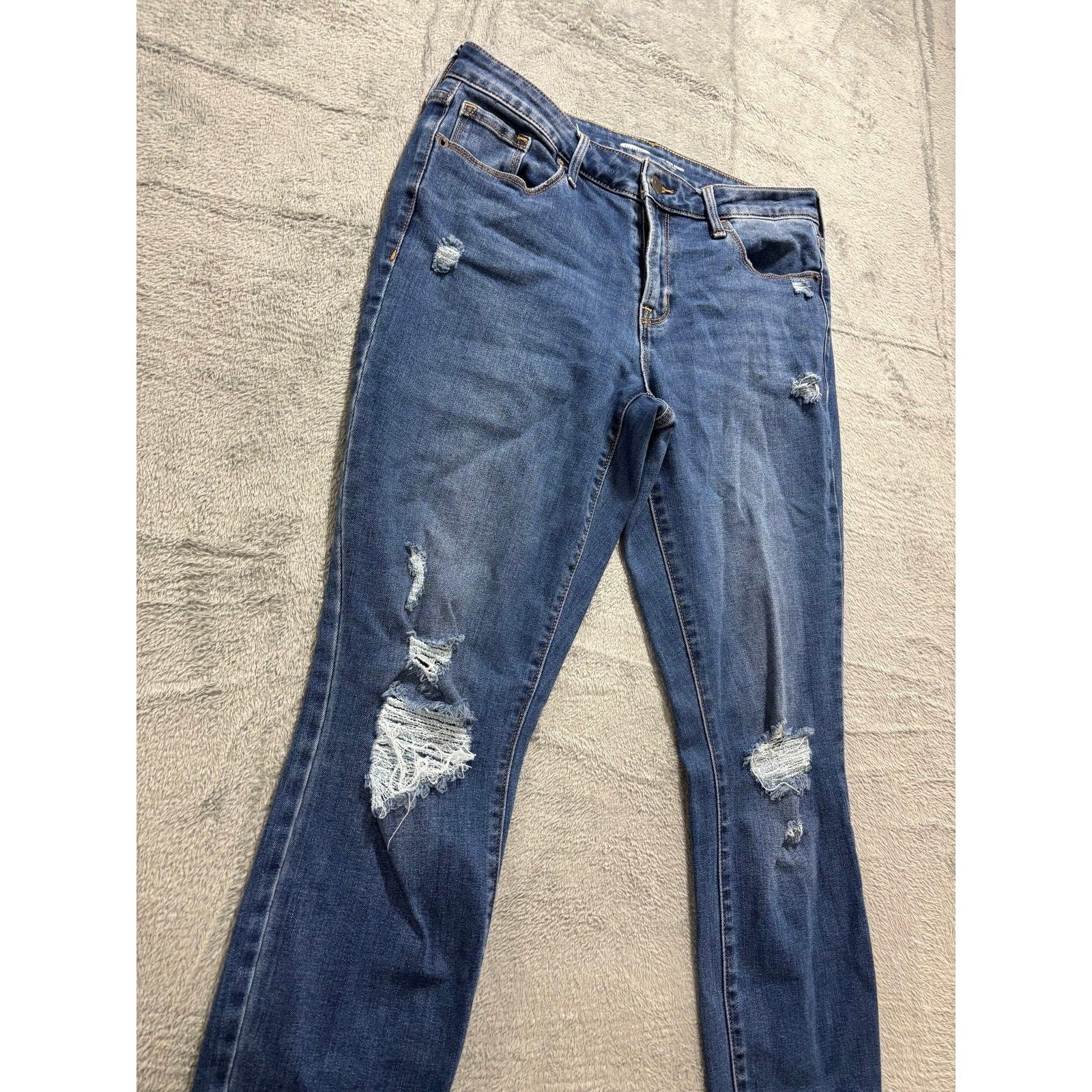 Old Navy 8 Womens Blue Pop Icon Skinny Mid-Rise Distressed Jeans Casual Vintage