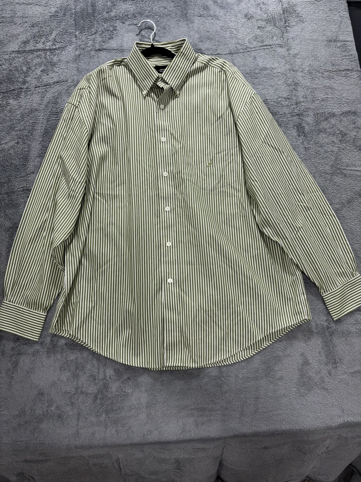 Nautica Men's Green White Stripe Dress Shirt Size XL