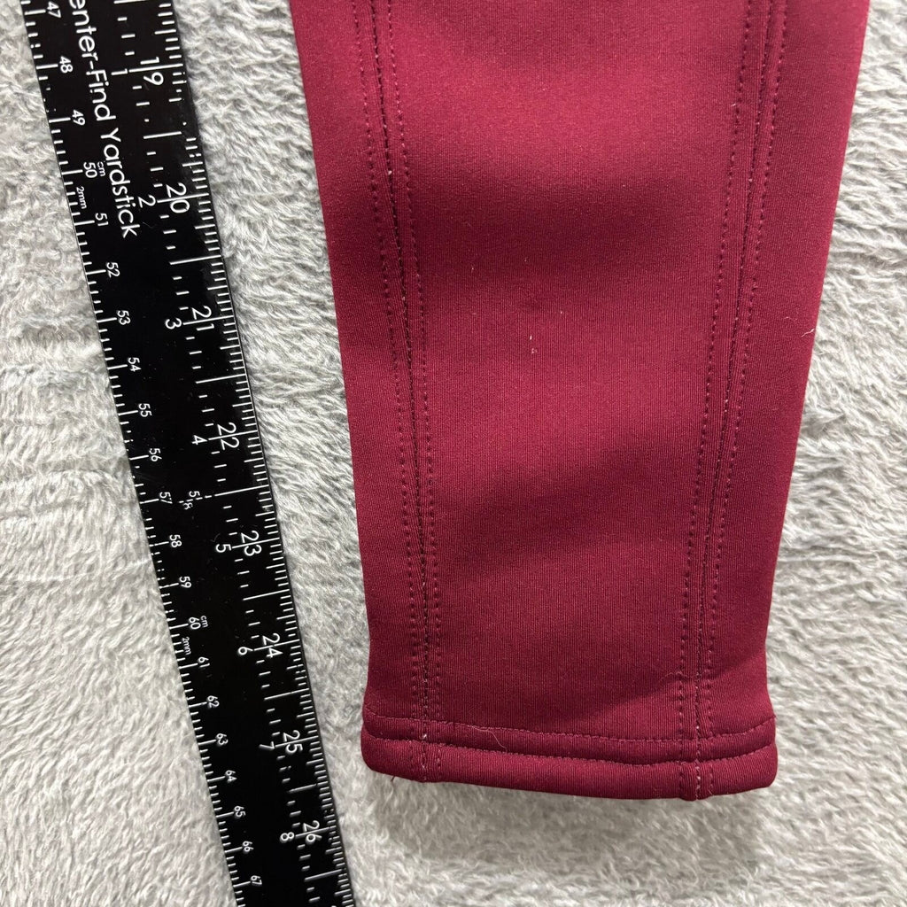 Womens L Burgundy Fleece Lined Leggings Pockets Athleisure Casual