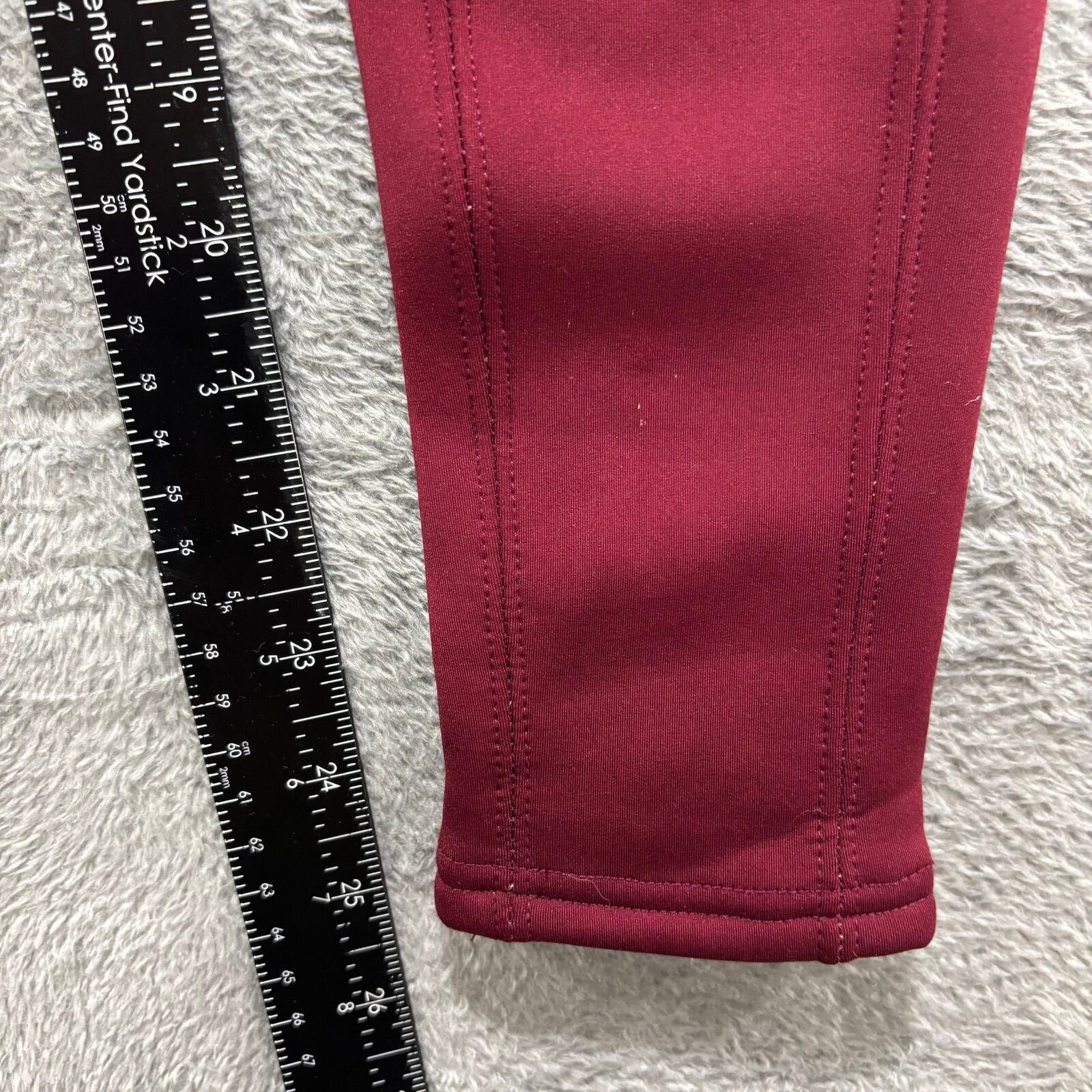 Womens L Burgundy Fleece Lined Leggings Pockets Athleisure Casual