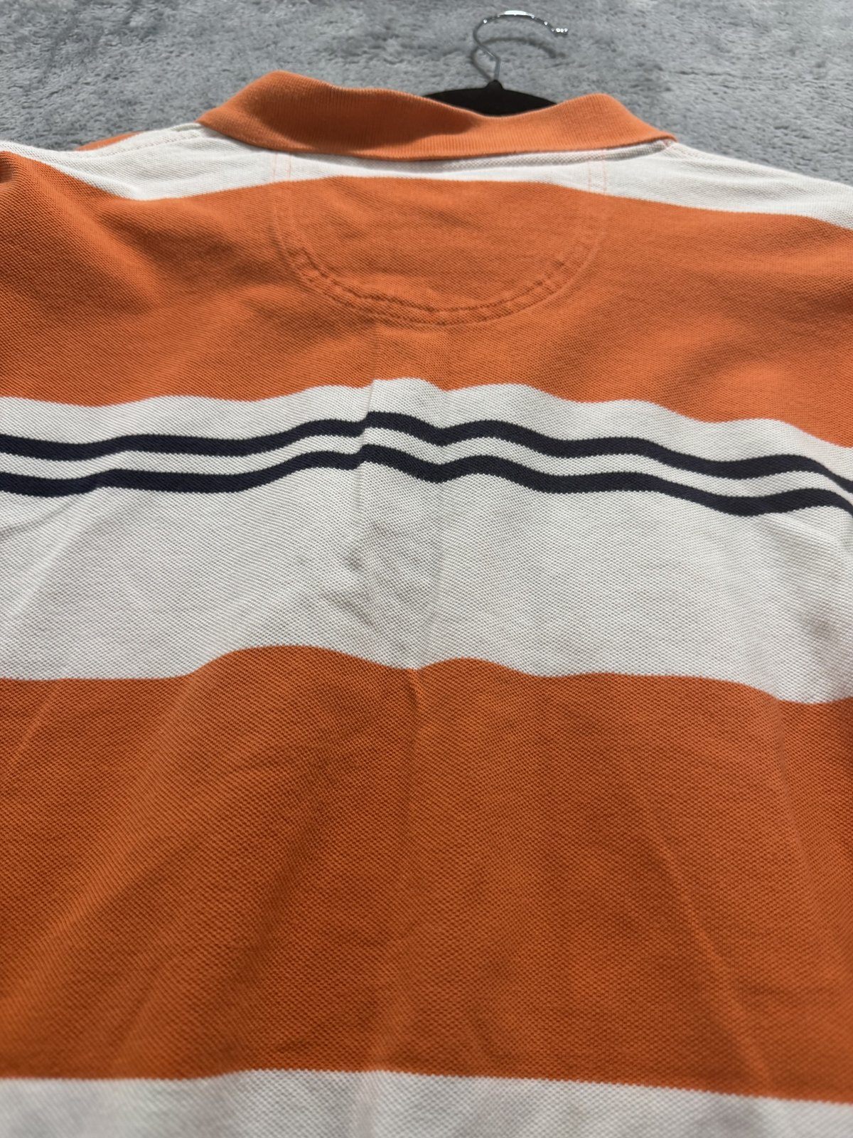 IZOD Mens XXL Orange White Striped Short Sleeve Polo Shirt Preppy